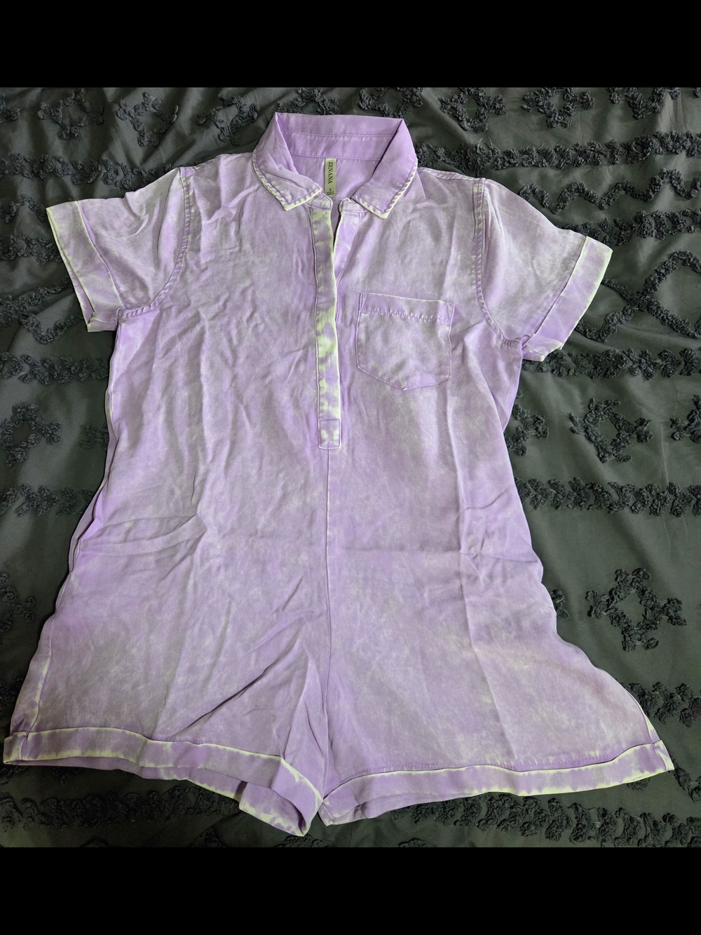 Lavender Short Sleeve Romper with Contrast Trim